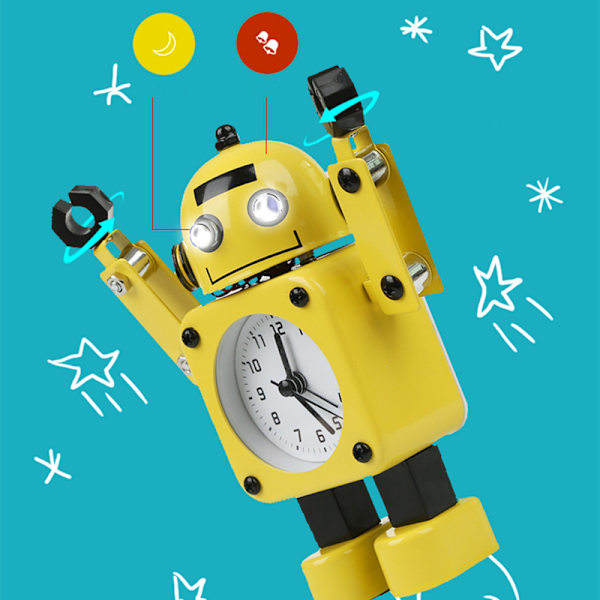 Kreativa barn Tecknad Robot Väckarklockor Student Personlig Stum Metall Tillverkning Bord Väckarklockor Barn Julklapp red