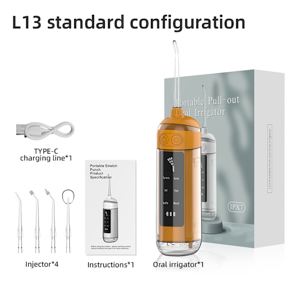 Oral Irrigator - 4 Munstycken 6 Motoriserade Spolningslägen 180 ml (Orange)