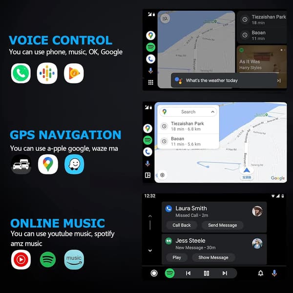Trådløs adapter til CarPlay og Android Auto, Plug and Play, USB C/USB A, kompatibel med iOS 10/Android 11