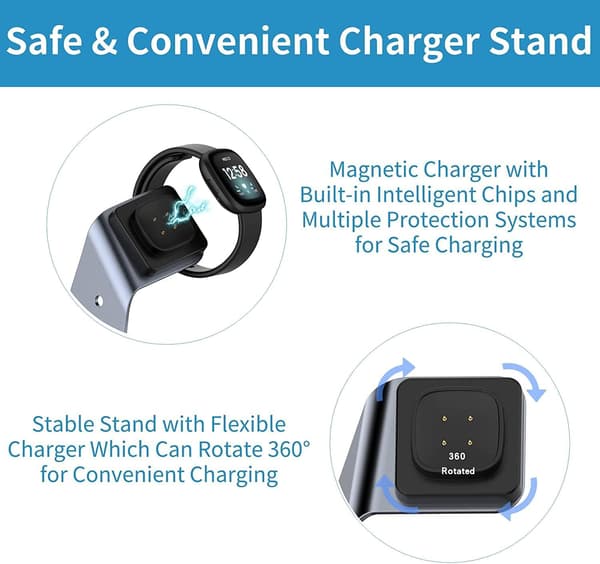 For Fitbit Sense/Sense 2/Versa 3/Versa 4 opladerbase
