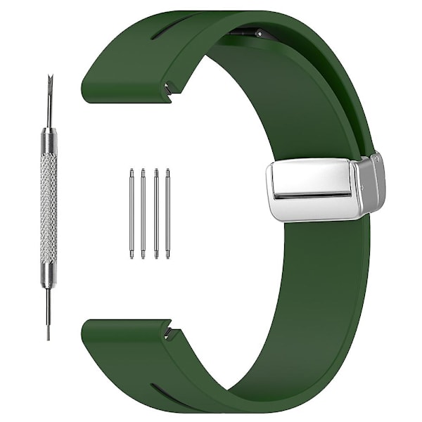 20mm kaksivärinen silikoninen magneettinen hopea solki ranneke Samsung Galaxy Watch 6/6 Classic/5/4 Army Green Black
