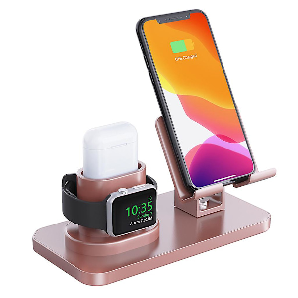 Aluminum Charging Station Holder 3-in-1for Phone Xs Max Xr 8 Plus 7plus Rose gold