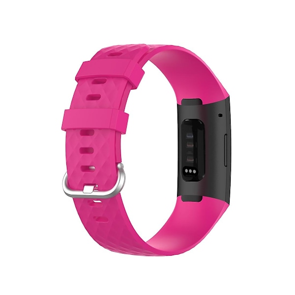 18mm Silverfärgat spänne TPU handledsrem armband för Fitbit Charge 4 / Charge 3 SE, Storlek: L Rose Red