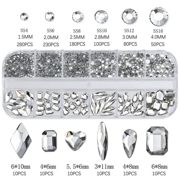 Neglekunst Rhinestone, 3D Krystall Flatback Edelsten, Flere Former Størrelser Silver