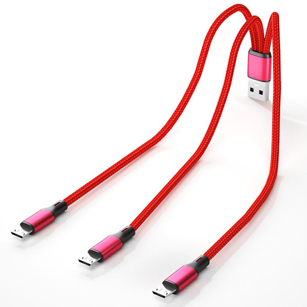 3 i 1 USB 2.0 USB-A Han til 3 Micro USB Strømkabel til 3 Enheder Red 120cm