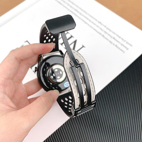 Til Huawei Watch GT 4 46mm/ 4 Pro/ Samsung Galaxy Watch3/ Watch 4 Band Hollow-Out 22mm Læder Rem Starlight