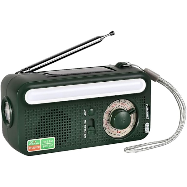 Solradio 2000Mah, Noaa/Am/Fm-radio med LED-ficklampa, automatisk varning för orkaner (mörkgrön)