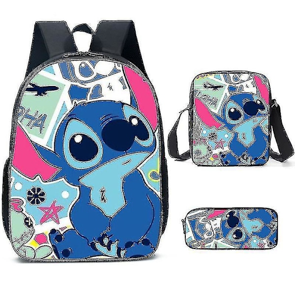 Lilo og Stitch Ryggsekk Gutter Jenter Tredelt Skolesekk Pattern 11