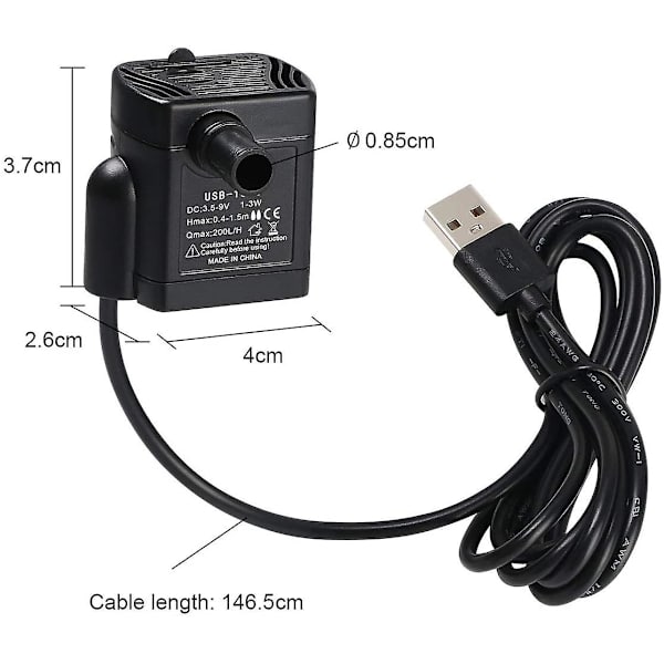 Nedsenkbar vannpumpe, akvariepumpe Justerbar 200l/t 3w Ultrastille Catit Usb-pumpe for tjern Fisketank Fontene Fisketank 1,4 m ledning