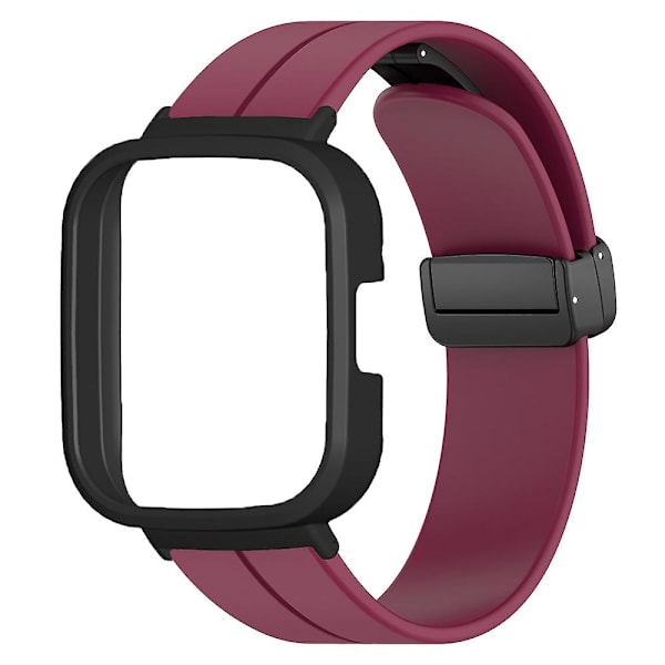 Svart magnetiskt spänne silikon handledsrem för Xiaomi Redmi Watch 3 klockarmband med klockfodral Wine Red