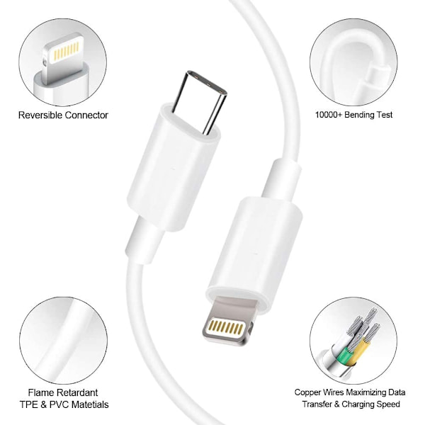 20W PD-adapter med 6FT Type-C til Lightning-kabel kompatibel med iPhone 13 12 Pro Max Mini 11 Xs XR X 8 Plus og mer US