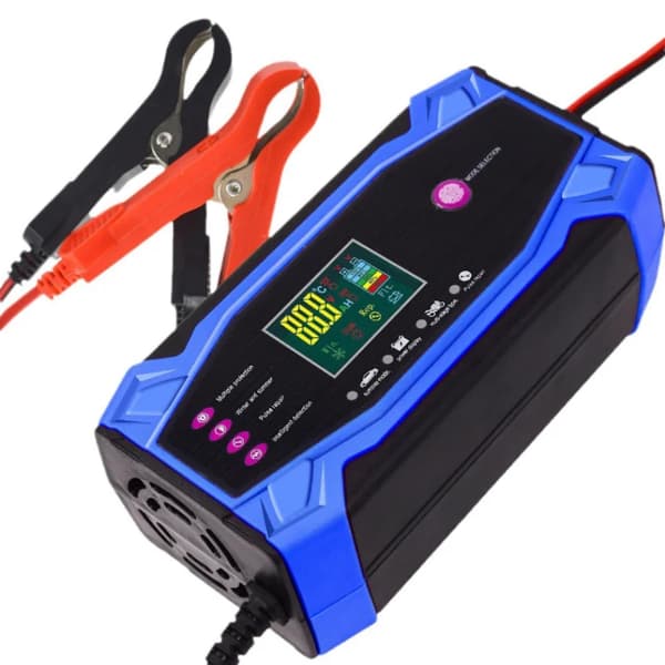 Batterioplader - 10A 12V /24V med batterireparationstilstand, LCD-display (blå)