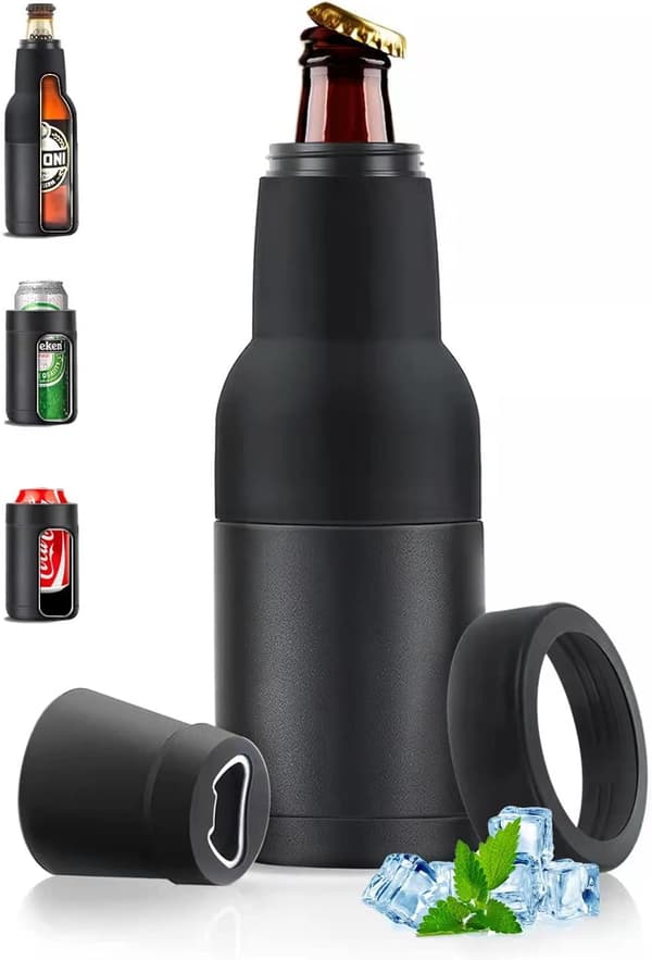 Ølflaske- og dåsekøler med øloplukker, 12 Oz (mat sort) Black 350ml