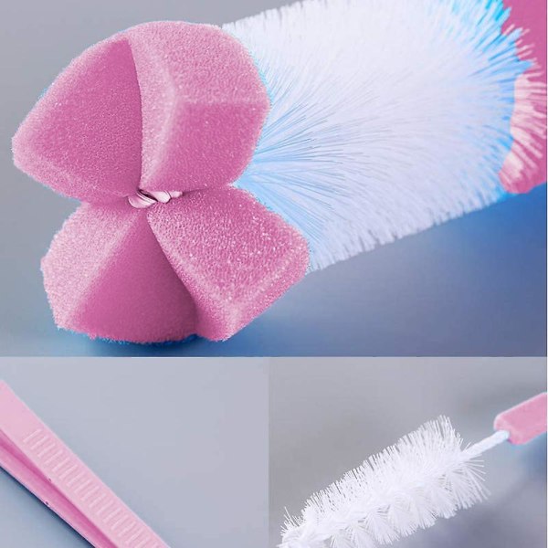 Bottle Brush Cleaner, Set med 7, Silikon lång svampflaskborste Pink