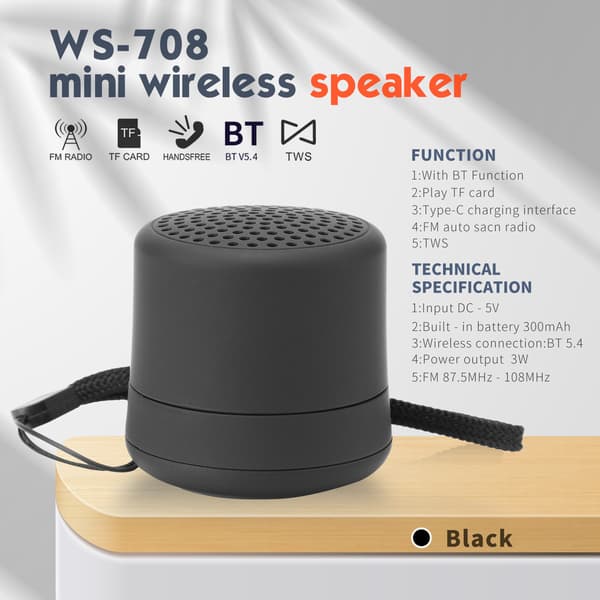 Bluetooth-kaiutin Ws-580 Mini langaton kaiutin, FM-radio (musta)
