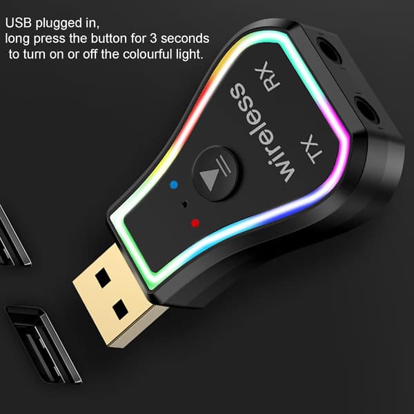 Bluetooth USB Bluetooth 5.0 -lähetin, RGB LED Bluetooth Aux -sovitin