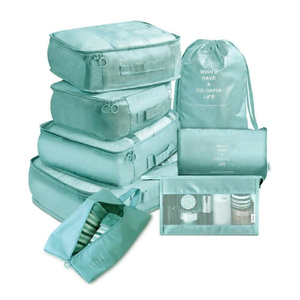 8 stk Rejsearrangør Opbevaringsposer Tøj Sko Tidy Pouch Vandtæt Bærbar Bagage Kuffert Pakkeetui Blue