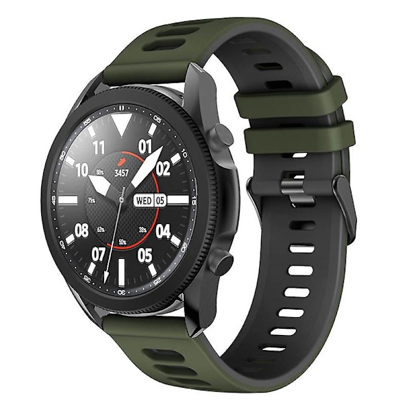 20mm dobbelt farvet silikone rem til Samsung Galaxy Watch6 Classic 47mm 43mm / Garminactive 5 Army Green Black