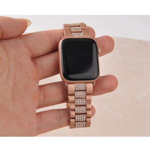 Metal diamantrem kompatibel til Apple Watch 49mm 45mm 44mm 42mm 41mm 40mm erstatningsarmbåndsrem til Iwatch 8 7 6 5 4 3se For 42mm 44mm 45mm Rose gold