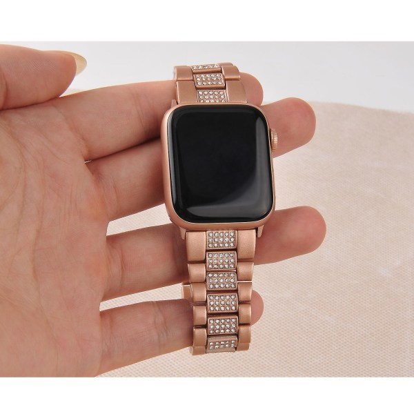 Metall diamantrem kompatibel för Apple Watch 49mm 45mm 44mm 42mm 41mm 40mm Ersättningsarmbandsrem för Iwatch 8 7 6 5 4 3se iWatch Ultra 49mm Rose pink