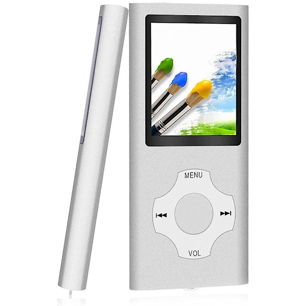 Mp3-spelare/Mp4-spelare med 64gb/32gb/16gb minne SD-kort Smal klassisk digital LCD-skärm 1,82 tums skärm Mini USB port med FM-radio, röst silver 8GB