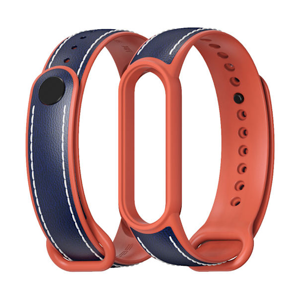 Passer til Xiaomi Mi Band 5/6 Læder Rem Udskiftning Blue Orange