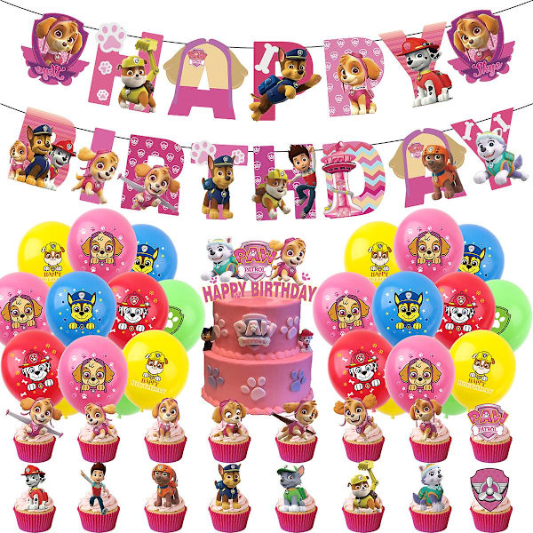 Koirapartioteema Wangwang Team Syntymäpäiväjuhlatarvikkeet Vetolippubanneri Ilmapallokakkutulppa set
