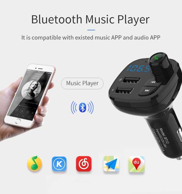 Bilkit Bluetooth Håndfri FM-Sendemodul Billader Dobbelt USB 3.1A Bt12