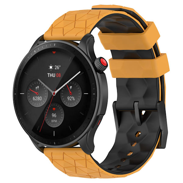 Huami Amazfit GTR 4 46mm:n jalkaranneke, jalkapallokuvioinen kaksiväri 22mm silikoniranneke Yellow  Black