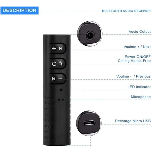 Bluetooth-mottaker 3,5 mm jack, Bluetooth bilsett handsfree lydmottaker