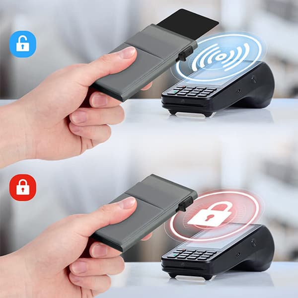 Rfid Blokerende Pop-Up Metal Kortholder, Slank Pung, Grå