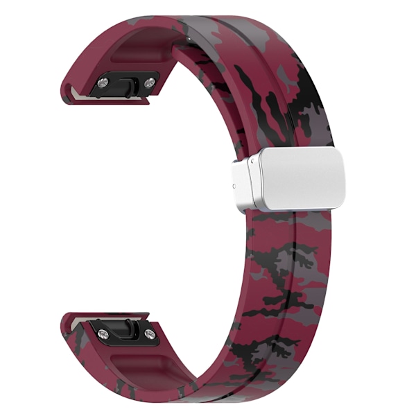 Kamouflage Silver Buckle 20mm Sportklockarmband för Garmin Fenix 7S/6S Pro / 5S Plus/Instinct 2S Camo Wine Red