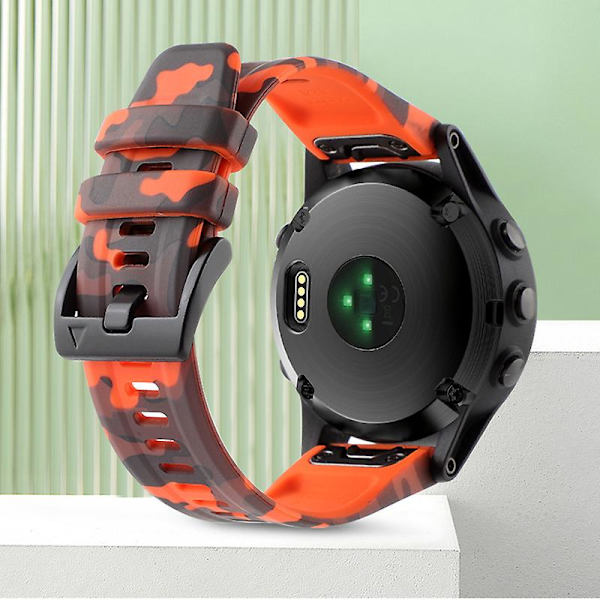Silikonklokkebånd til Garmin Fenix 7x / 6x, kamuflasjemønster 26mm hurtigutløsing uformell rem Camouflage Orange