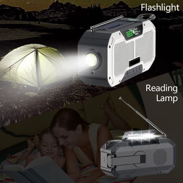 Radio Solar, LED Nødvejr Radio Solenergi Nødblitzlys (Sort)