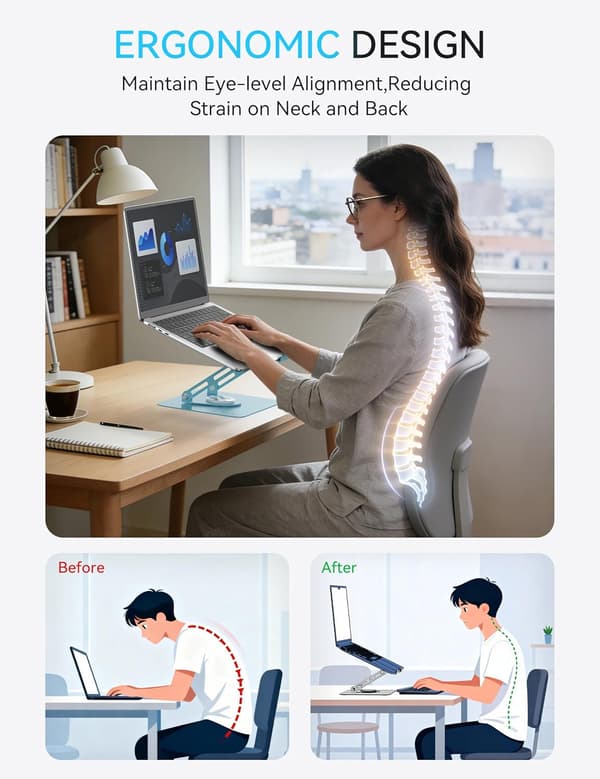 Støtte til bærbar computer, 360 roterende justerbar metalholder til 10 til 16 tommer (blå)