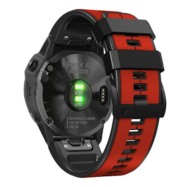KLB-ZWGJ-001 For Garmin Fenix 7 / 7 Pro Silikonurrem QuickFit 22mm To-farget Rem Red Black