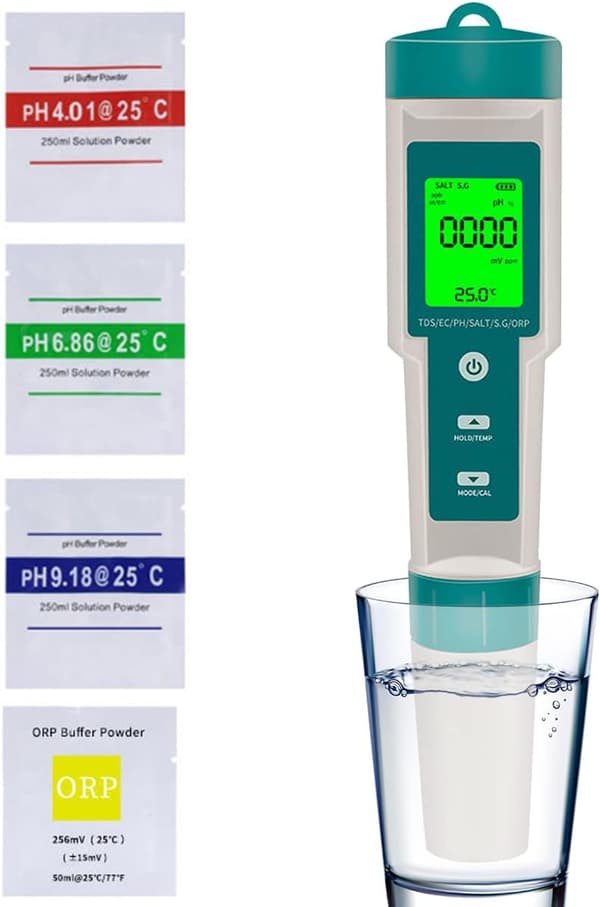 Digital pH-meter, 7-i-1 PH/ORP/EC/TEMP/SALT/SG/TDS Vandkvalitetstester