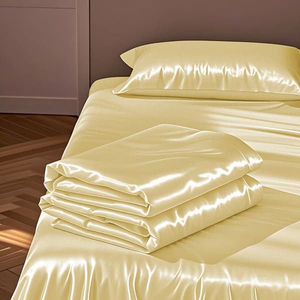 Satinlagner, is-silke polyestermateriale, sengelagner + 2 pudebetræk, 170 x 230 cm (abrikos)