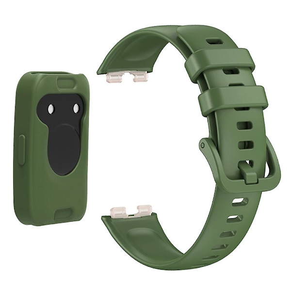 Håndleddsrem for Huawei Band 8, silikon sportsklokkebånd med beskyttende deksel Blackish Green