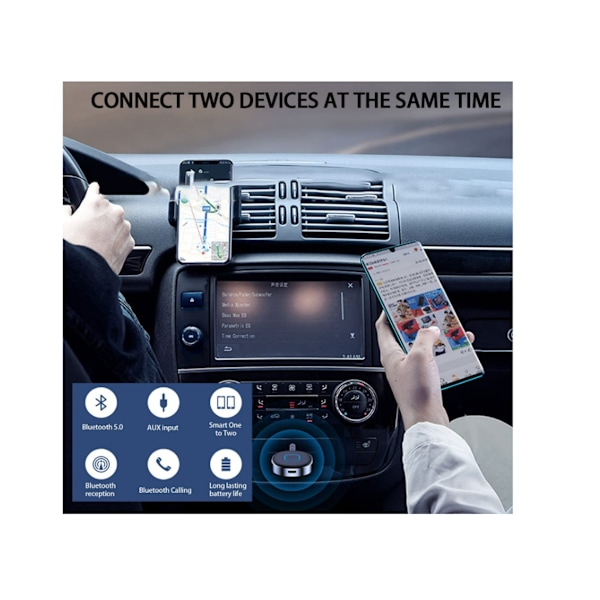 Bluetooth Aux -sovitin autoon, Bluetooth-vastaanotin autoon Bluetooth-vastaanotin 5.0, kannettava Aux-sovitin autoon