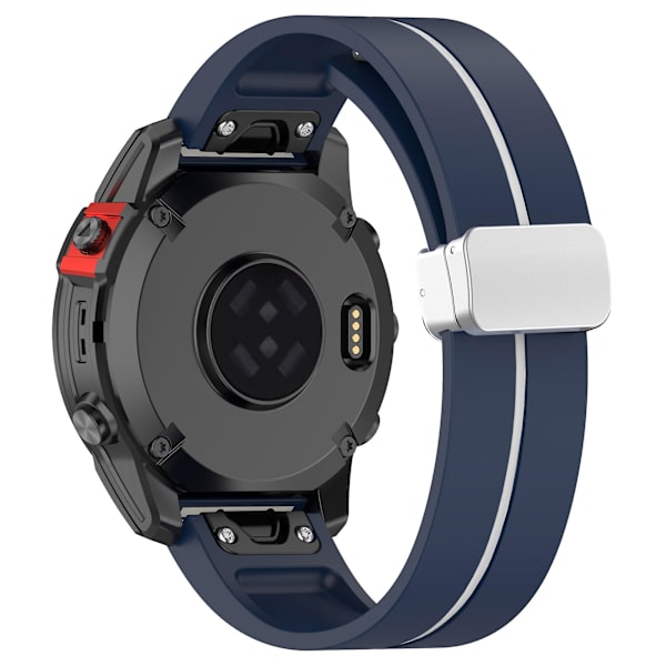 Hopeinen solki silikoniranneke 26mm ranneke Garmin Tactix 7 Pro / Fenix 7x/6x/6x Pro/5x Plus Midnight Blue White