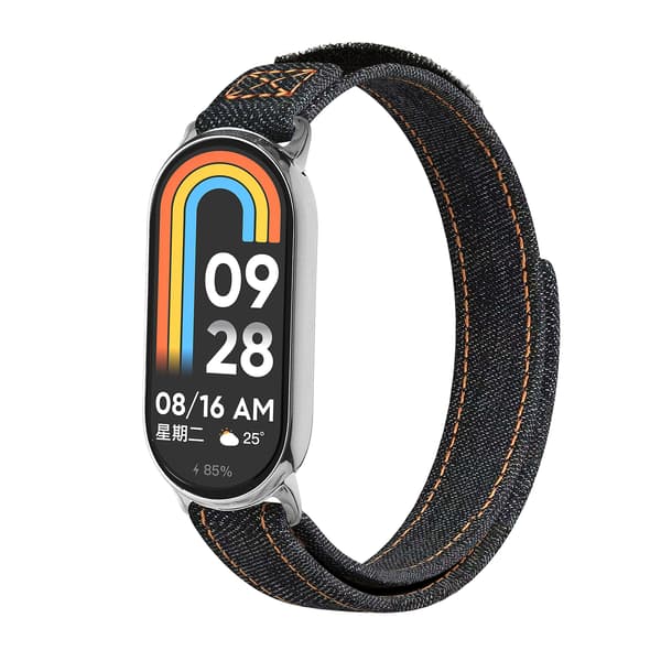 Rem til Xiaomi Band 8/9/10, Velcro Denim Canvas (Kompatibel, Denim Sort)