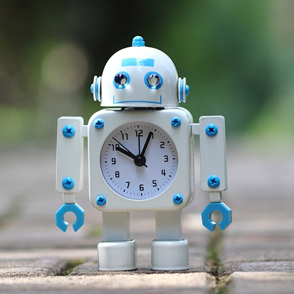 Kreativa barn Tecknad Robot Väckarklockor Student Personlig Stum Metall Tillverkning Bord Väckarklockor Barn Julklapp white