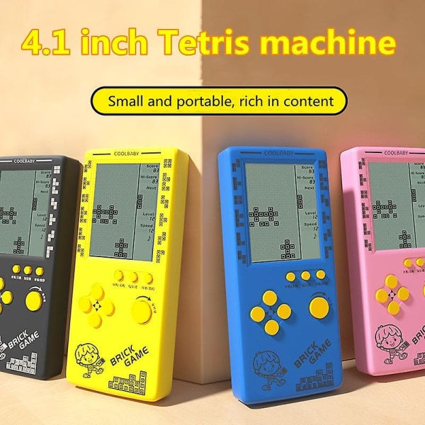 4,1 tum stor skärm Tetris spelkonsol, barns nostalgiska pussel handhållen bärbar spelkonsol Yellow