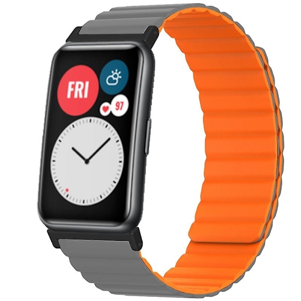 Magnetisk silikonrem ersättning klockarmband för Huawei Watch Fit / Watch Fit Special Edition Grey Orange