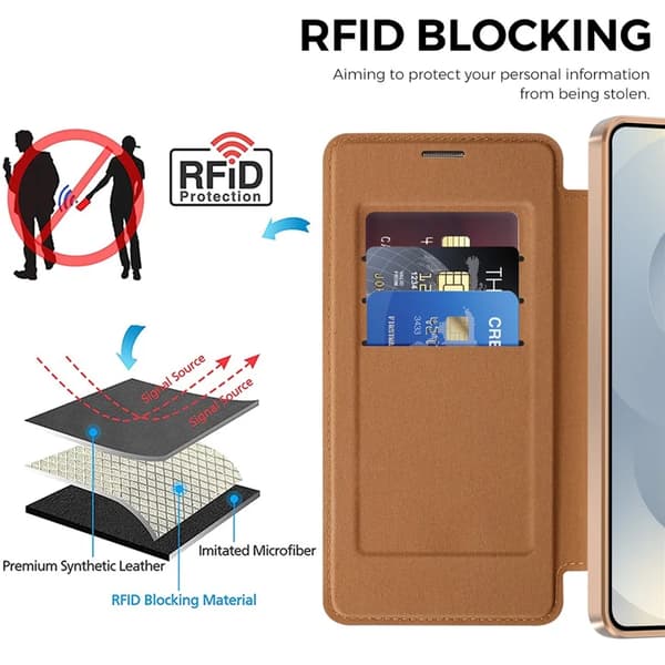 Etui til Samsung Galaxy S26 Plus, magnetisk etui RFID-blokerende kortholder (brun)
