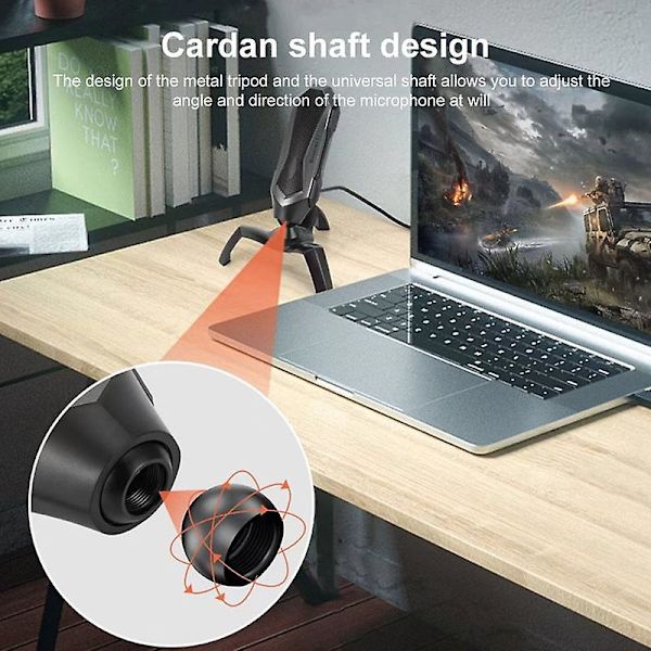 Yanmai T1 Kardioid Kondensator Gaming Mikrofon med RGB Färgglad Belysning & 1,7m Pluggbar USB-C / Typ-C Kabel