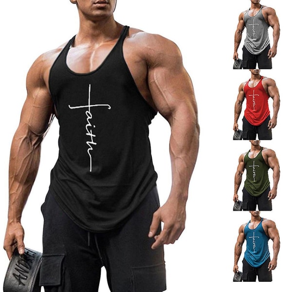 Herrevest Kroppsbygging Gym Klær Trening Løping Trening Tank Top Ermeløs Vest Black L