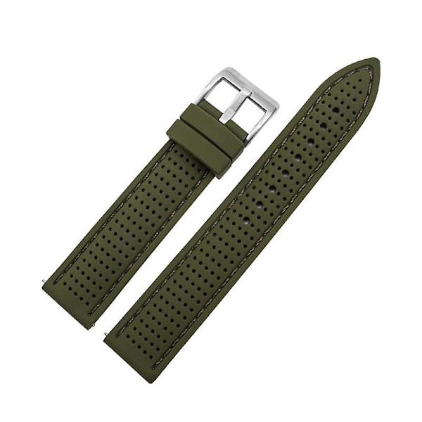 Klockarmband i silikon till Huawei Watch GT 3 42mm/ GT 3 Pro 43mm, 20mm Army Green Green Thread Silver Buckle