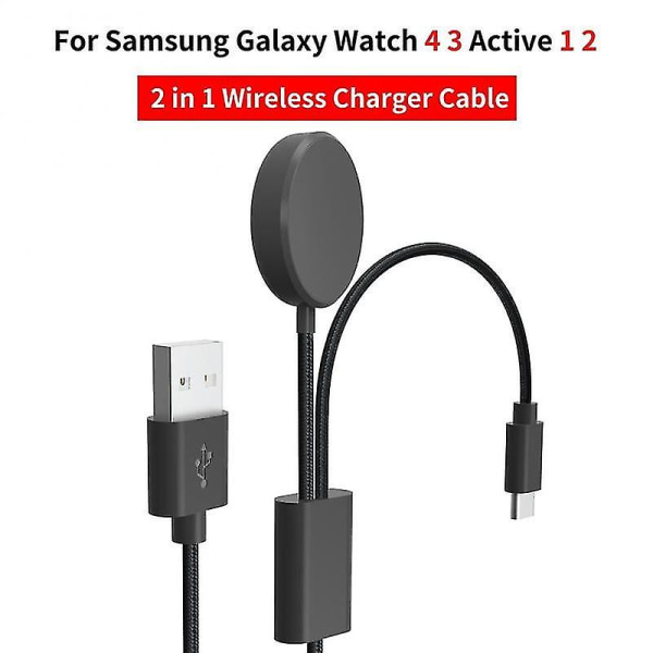 2 i 1 Smart Type-c Pd Hurtigladekabel Smart Watch Trådløs ladeadapter for Samsung Galaxy Watch3/4/4 Classic Active 1/2